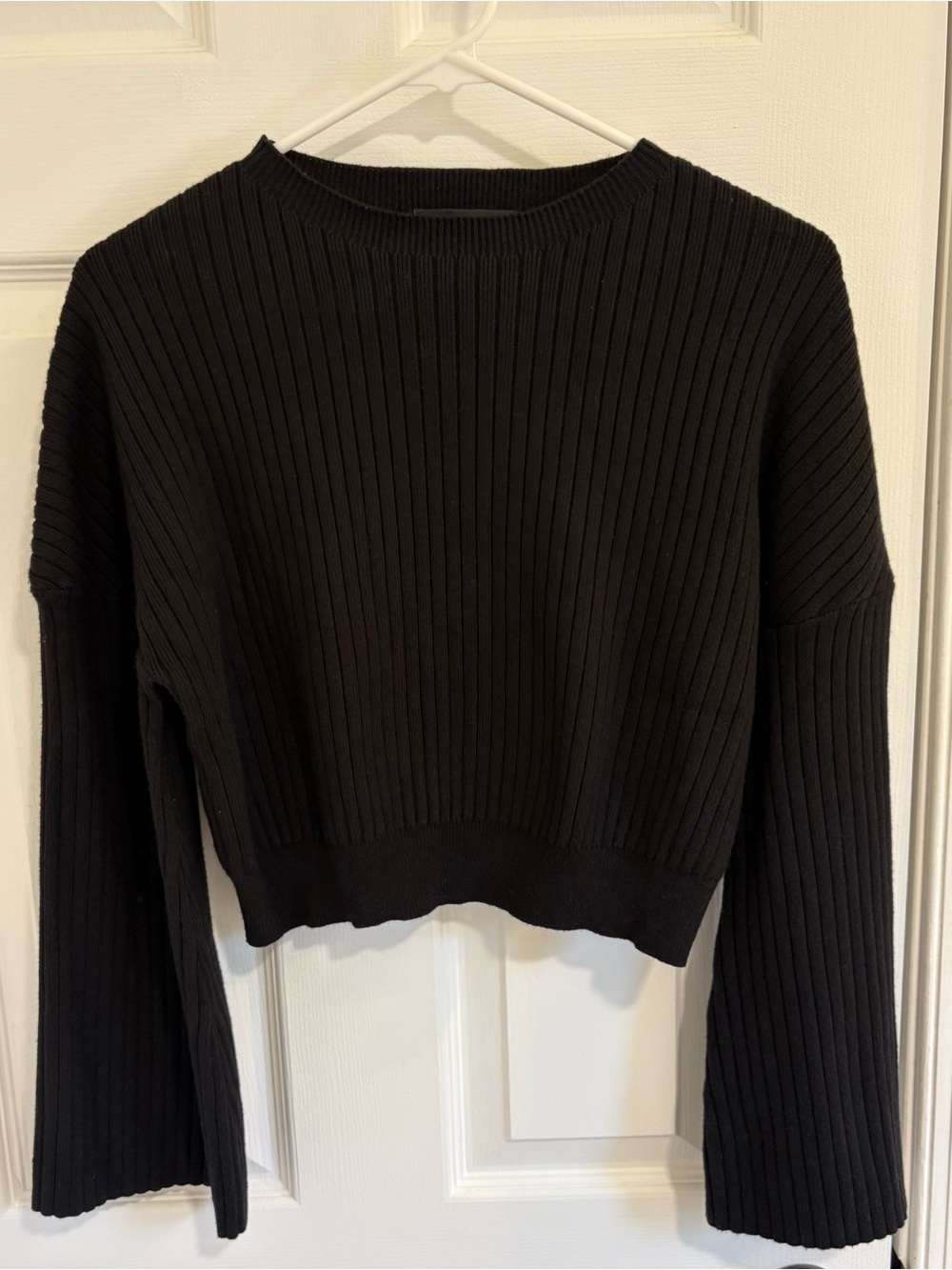 Lulu's Black Ribbed Cropped Crewneck Sweater
